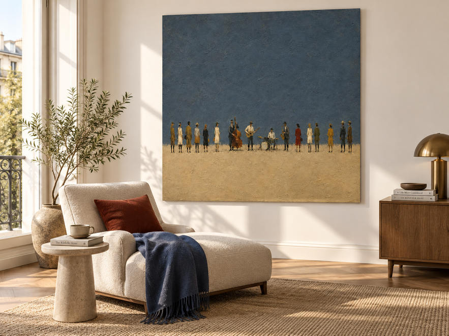 Vintage Jazz Band Hand-Painted Canvas Art With Morandi Colors