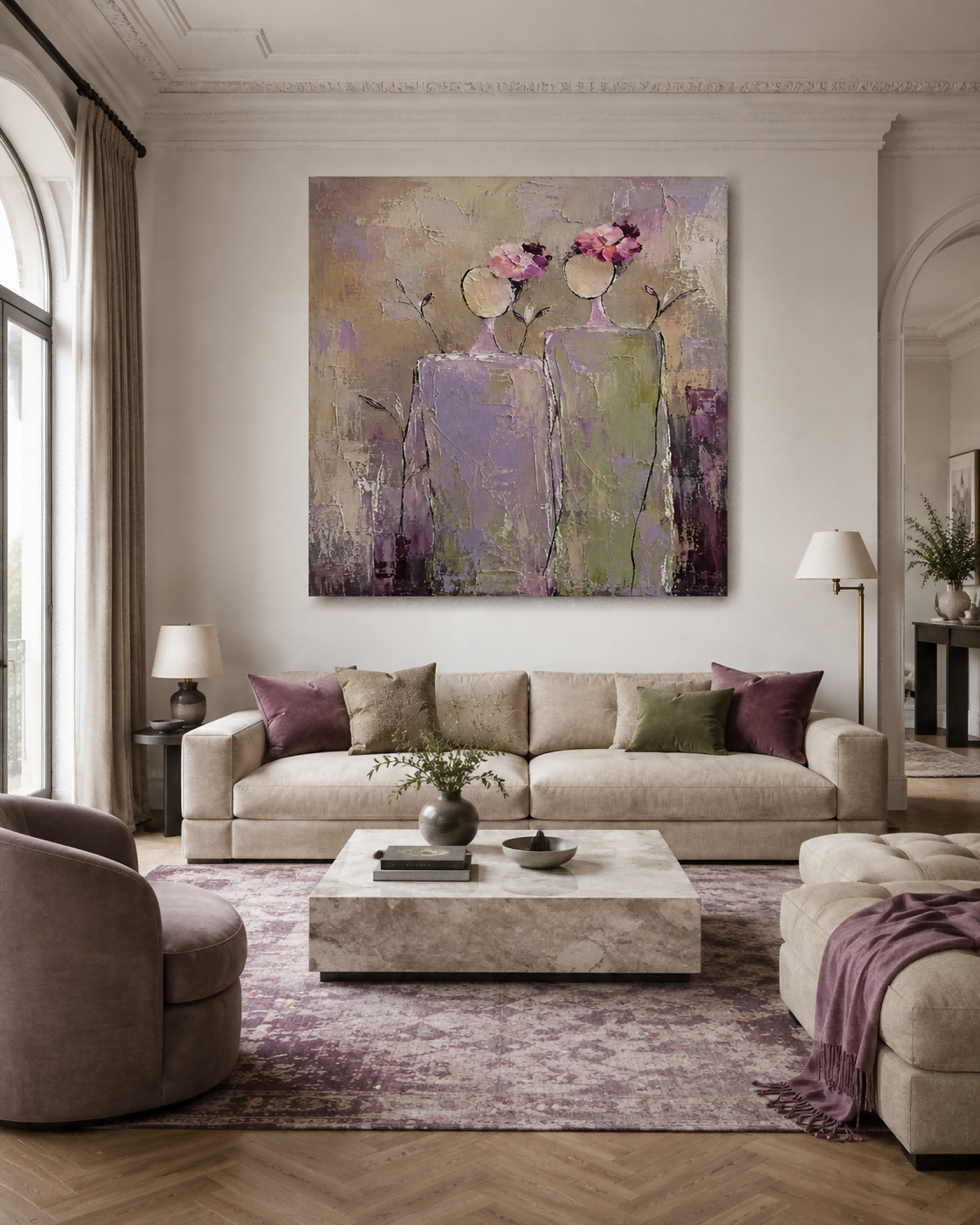 Modern Impasto Abstract Art Handmade Canvas With Floral Motifs