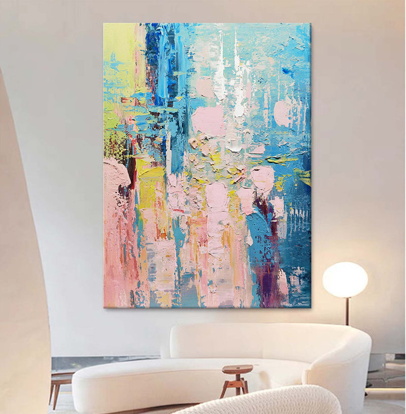 Large Abstract Painting Colorful Painting On Canvas Original Pink Painting Blue Painting Bright Wall Art Modern Wall Decor