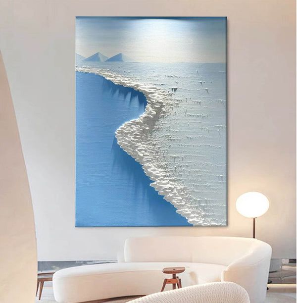Original Sea Abstract Oil Painting Large blue Sea 3D Texture Painting Ocean Canvas Wall Art Living Room Decor
