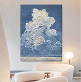 Blue Texture Large Cloud Painting On Canvas Abstract White Cloud Oil Painting Living Room