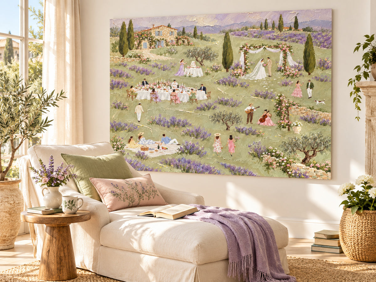 Lavender Field Wedding Hand-Painted Canvas Art With Vintage Charm