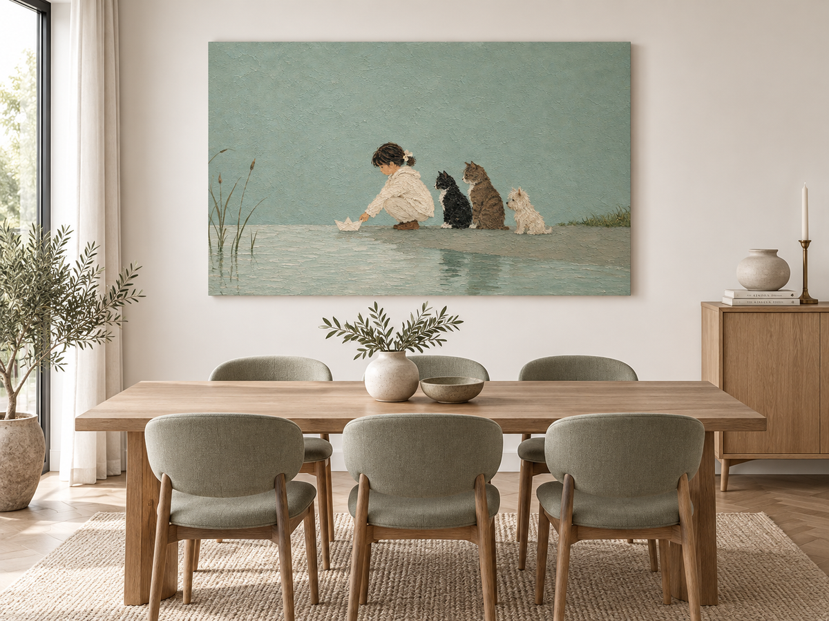 Modern Abstract Narrative Art Hand-Painted With Textured Green Background