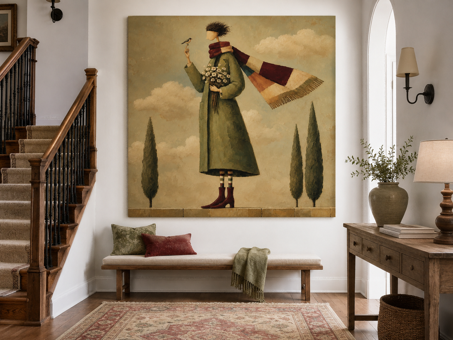 Art Deco Inspired Fantasy Painting Unique Handmade Wall Decor