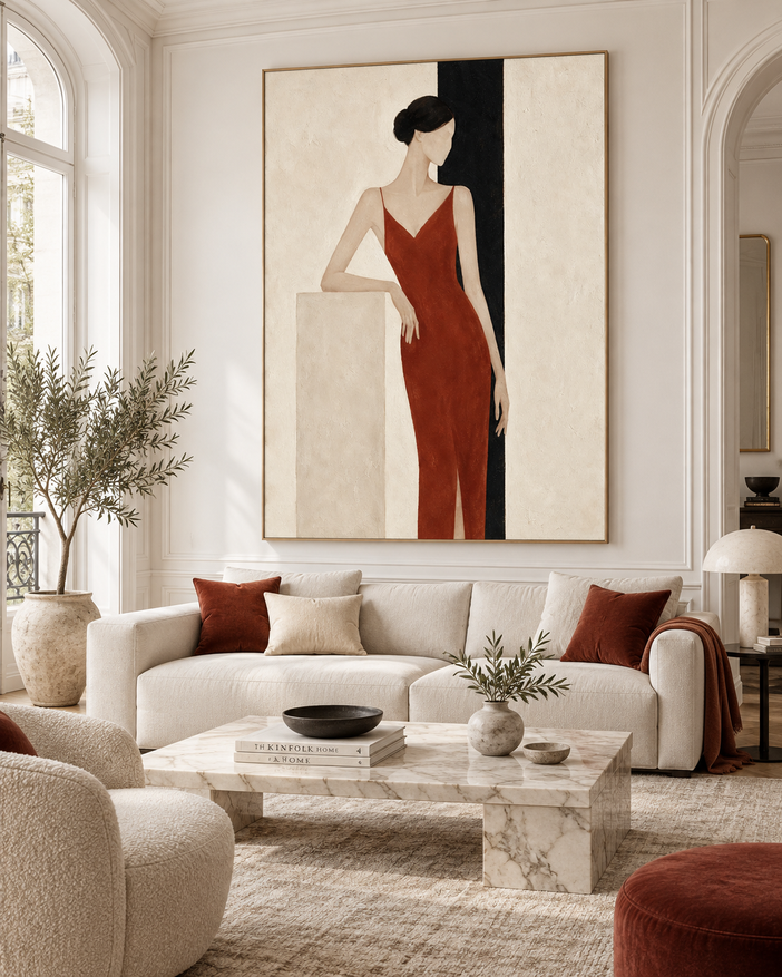 Modern Geometric Abstract Portrait Painting With Textured Finish