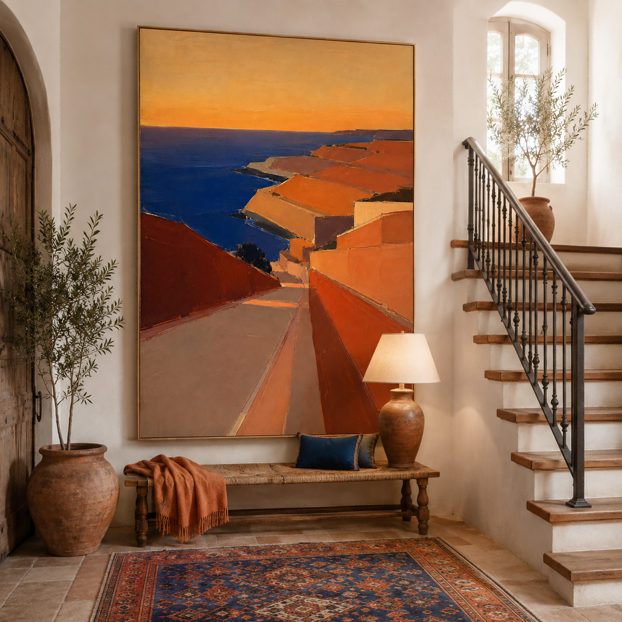 Contemporary Abstract Sea View Painting With Refined Texture For Luxury Interiors