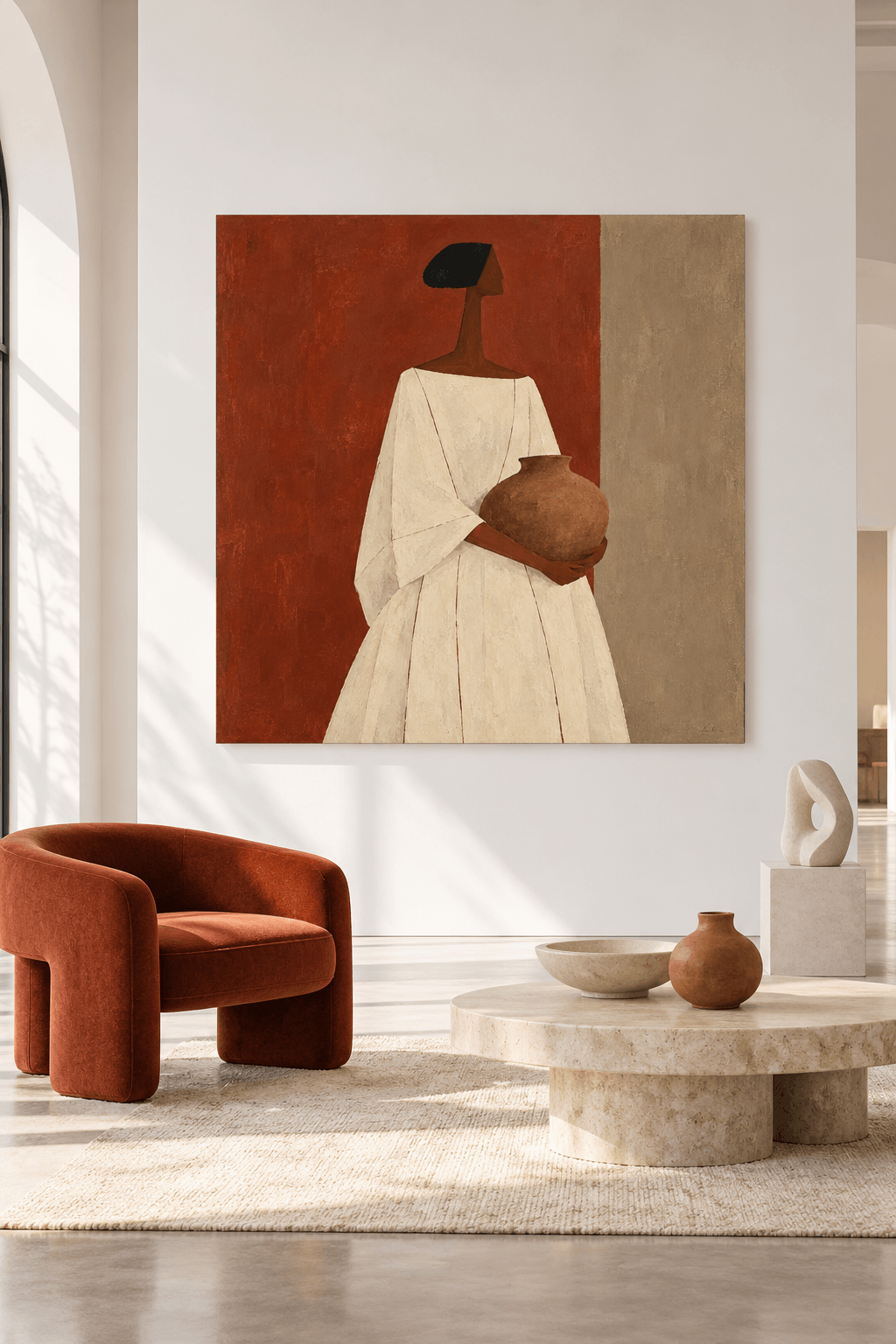 Wabi-Sabi Textured Abstract Painting With Geometric Figures And Earthy Colors