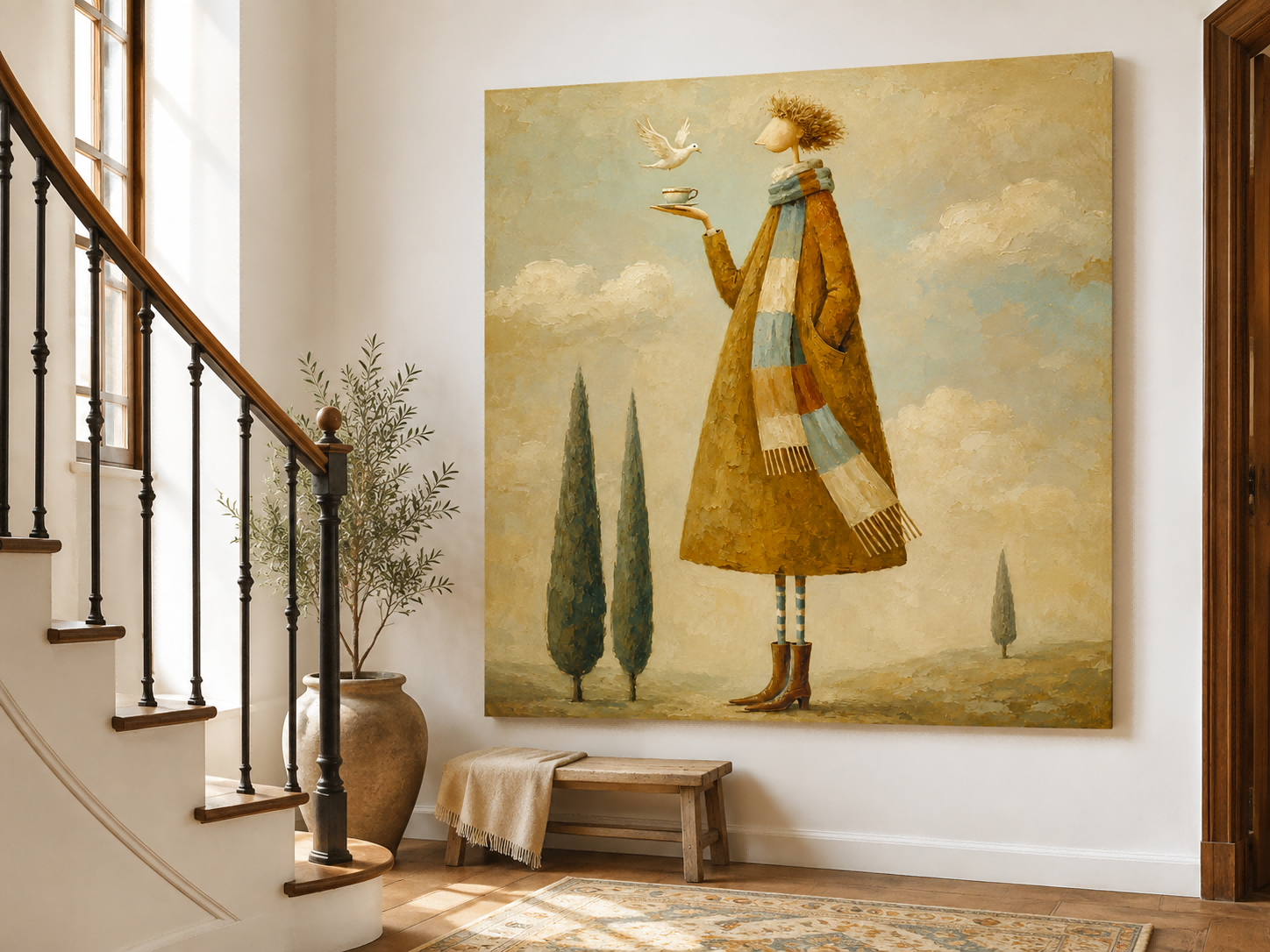 Abstract Surrealist Painting With Impasto Texture In Warm Earth Tones