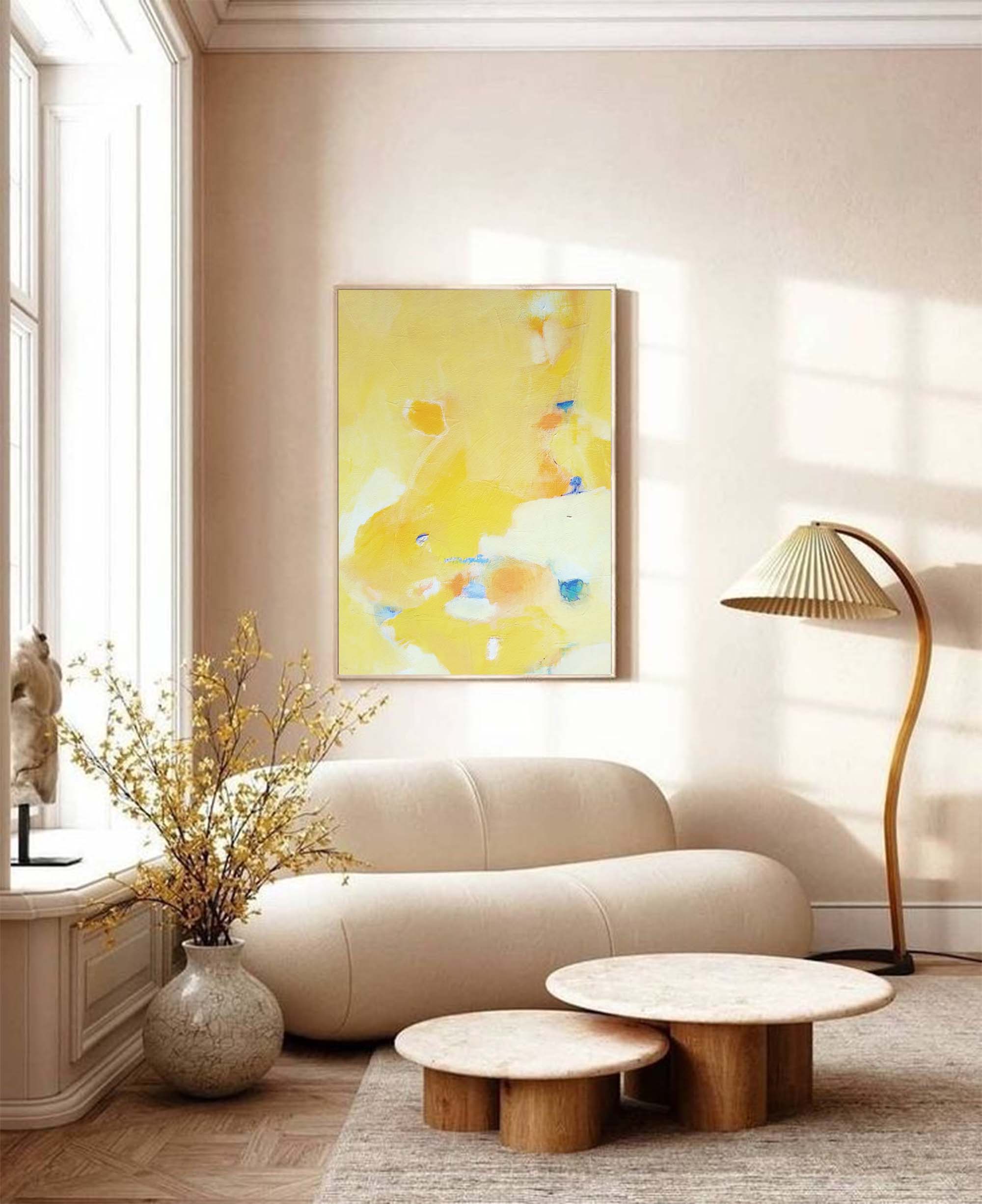 Large Abstract Wall Art Gold Abstract Painting Yellow Living Room Minimalist Canvas Wall Art