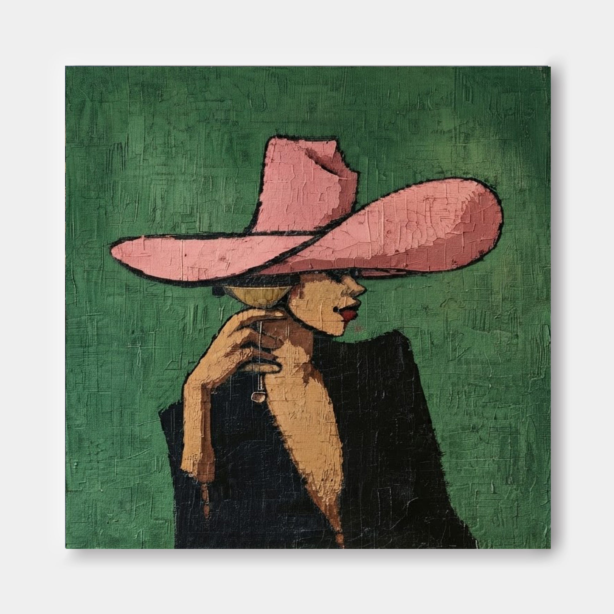 Square Lady Profile Side Face Painting Contemporary Art For Lounge And Hotel Lobby