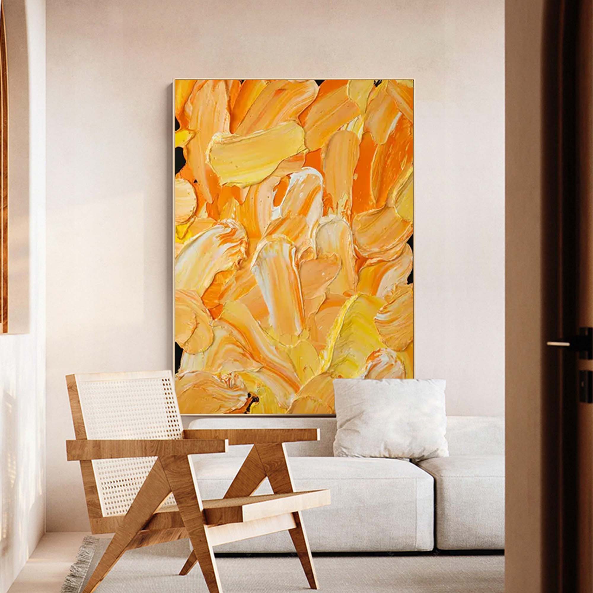 Large Original Knife Painting Yellow Abstract Texture Oil Painting On Canvas Living Room Modern Wall Art Gift