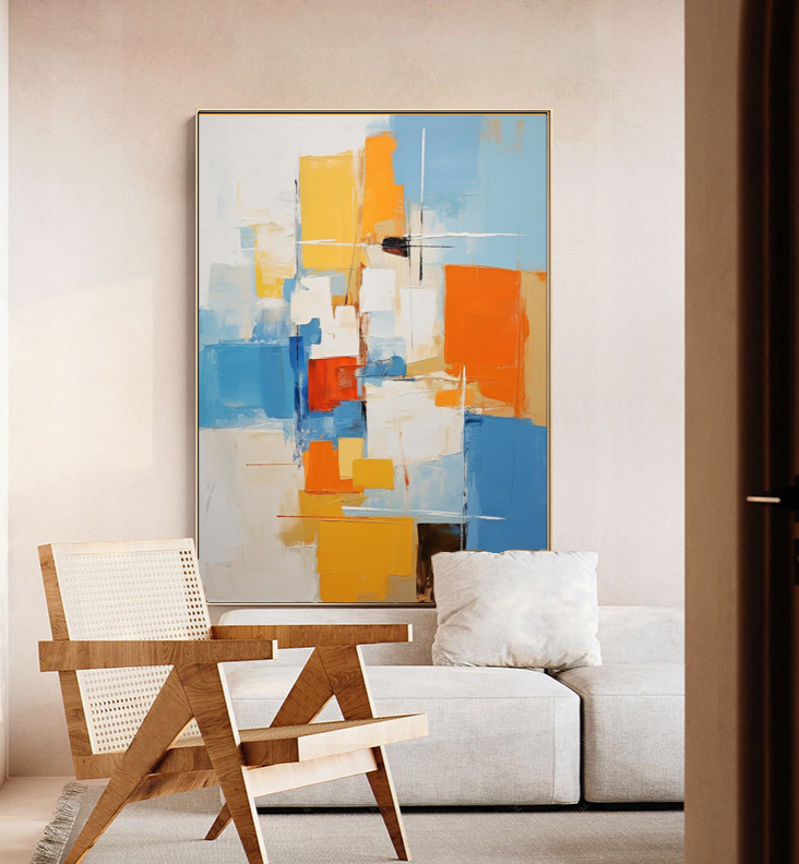 Colorful Abstract Acrylic Painting on Canvas Original Textured Geometric Painting Modern Wall Art Living Room