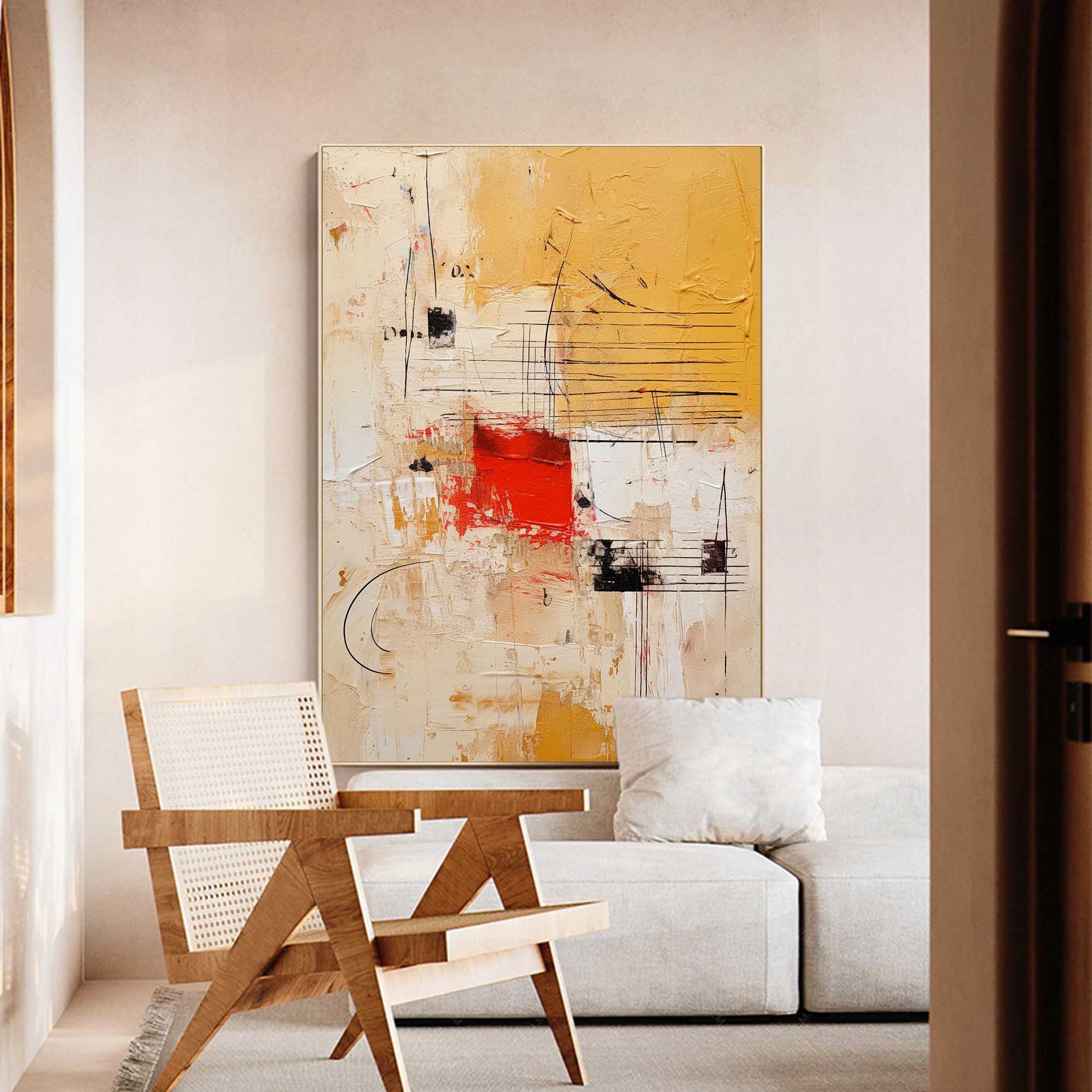 Large Modern Abstract Wall Art Original Oil Painting Canvas Bright Yellow Oil Painting for Home Decor