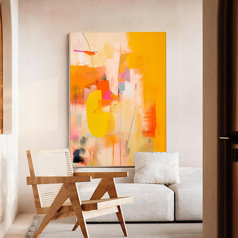 Original Oil Painting on Canvas Large Abstract Wall Art Modern Vibrant Yellow Acrylic Painting for Home Decor