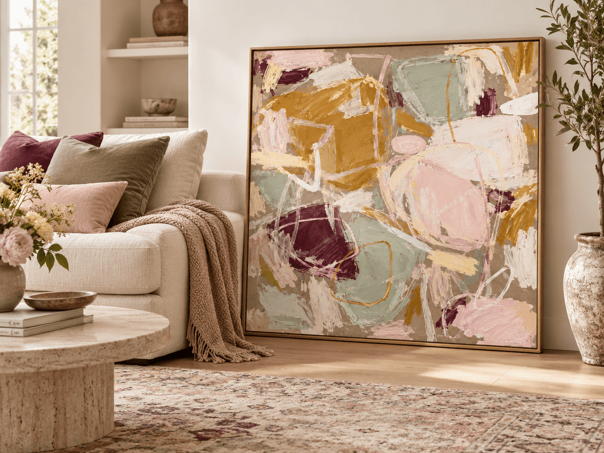 Scandinavian Inspired Textured Abstract Painting For Bedroom Decor