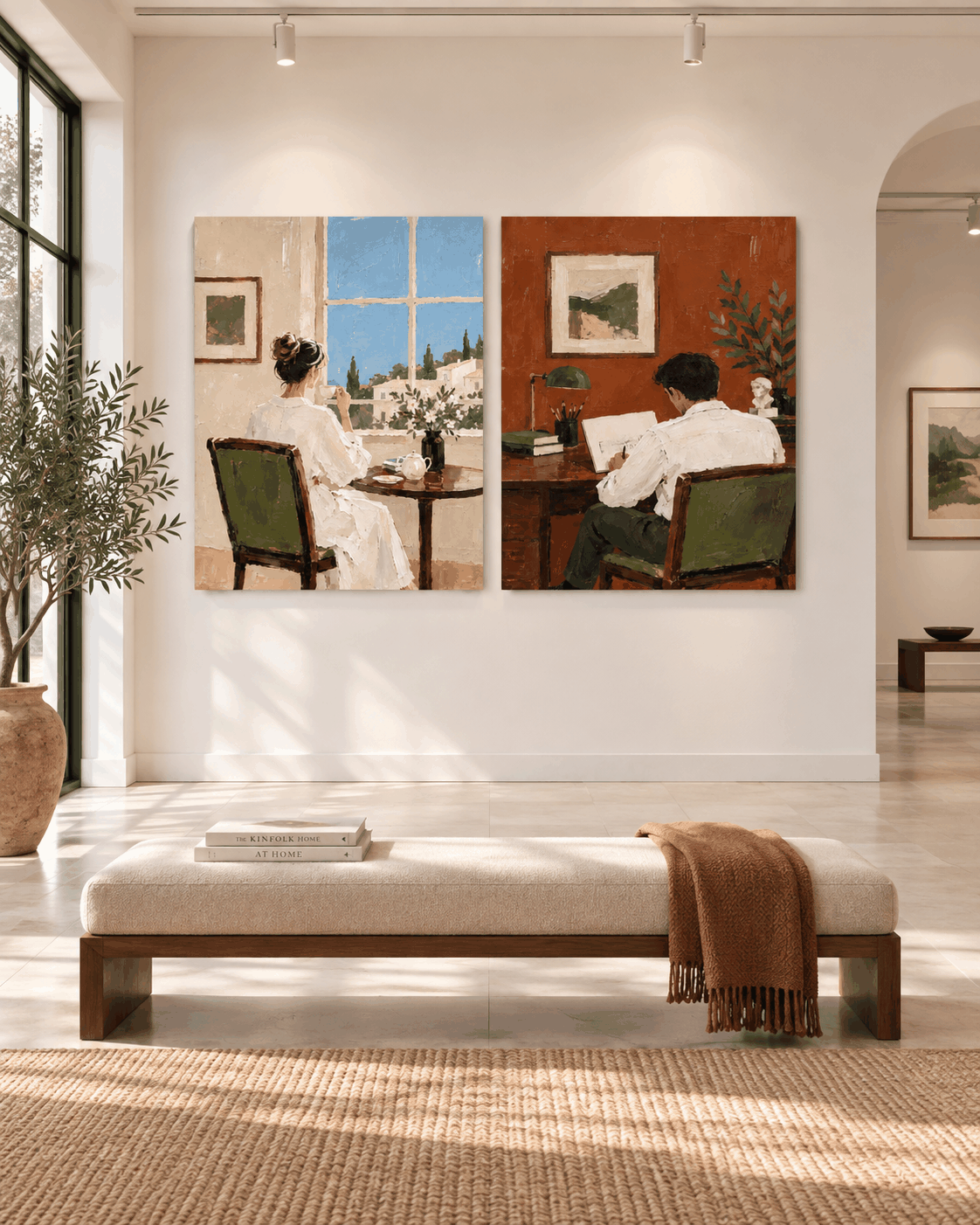 Modern Couple Diptych Hand-Painted Canvas Art With Expressive Texture