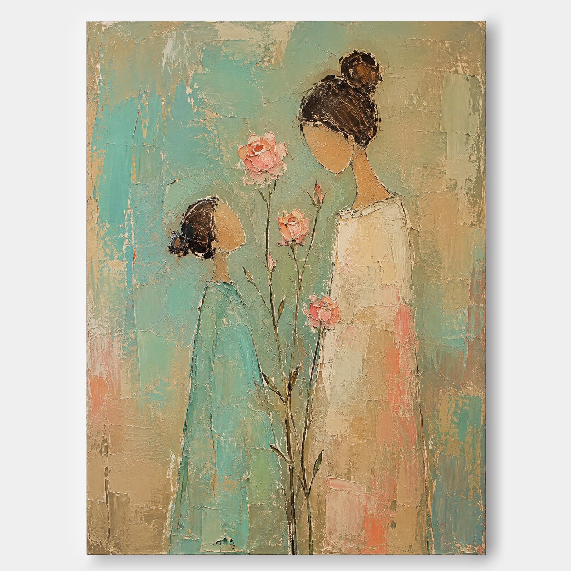 Textured Canvas Art Of Mother And Child In Vintage Style Ideal Gift For Family Lovers