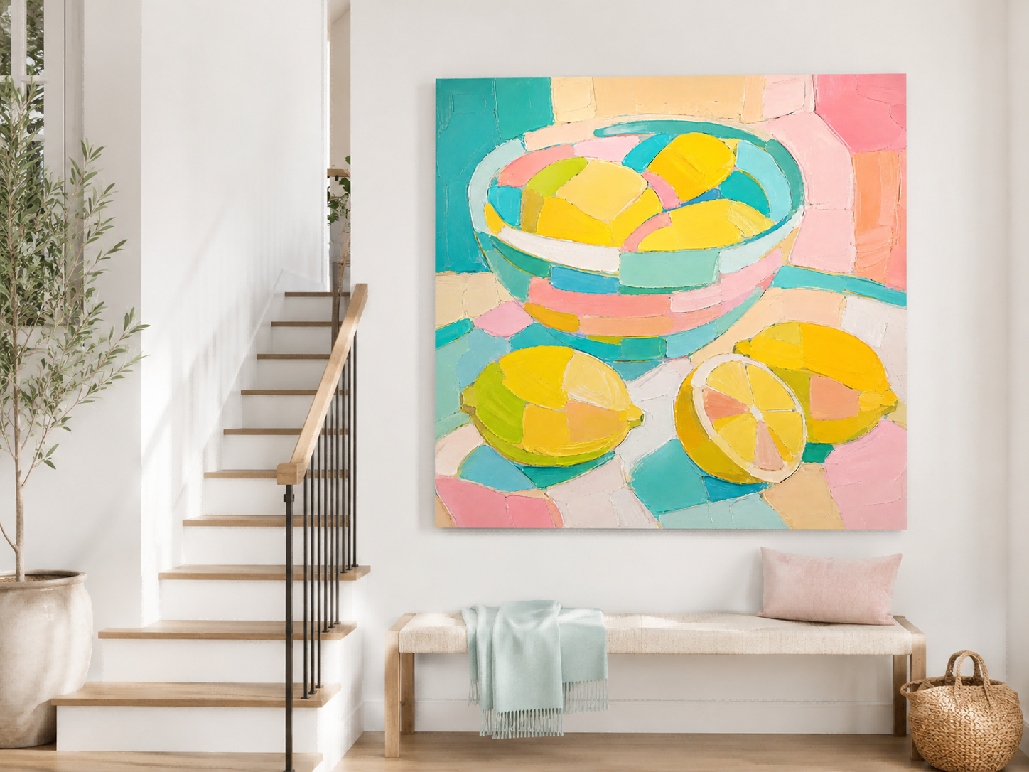Contemporary Impasto Abstract Painting With Pastel Macaron Tones