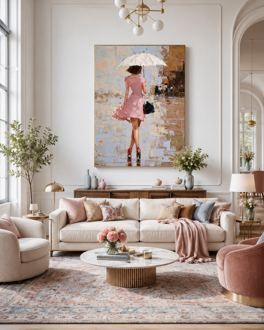 Elegant Woman Silhouette Wall Art Abstract City Background Home Decor