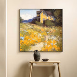 Original Country Cottage Oil Painting Large Wall Art Abstract Yellow Landscape Painting Living Room Decoration