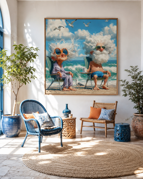 Funny Elderly People Painting Square Canvas Wall Art For Home