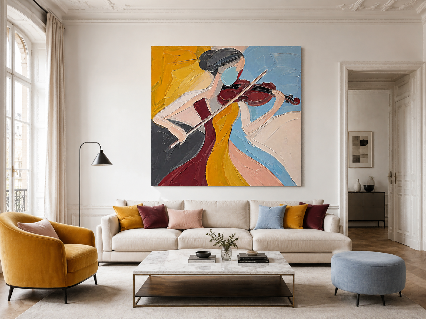 Abstract Minimalist Art Featuring A Musician With Block Color Design