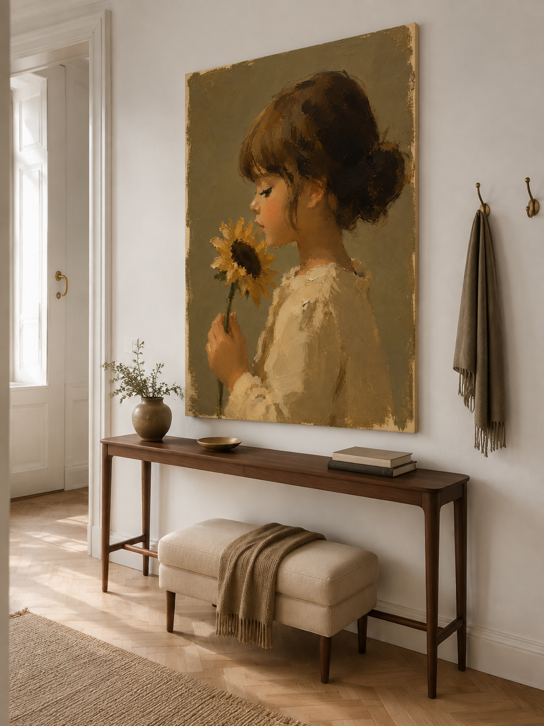 Modern Impasto Oil Painting With Olive Green Background Modern Impasto Oil Painting With Olive Green Background