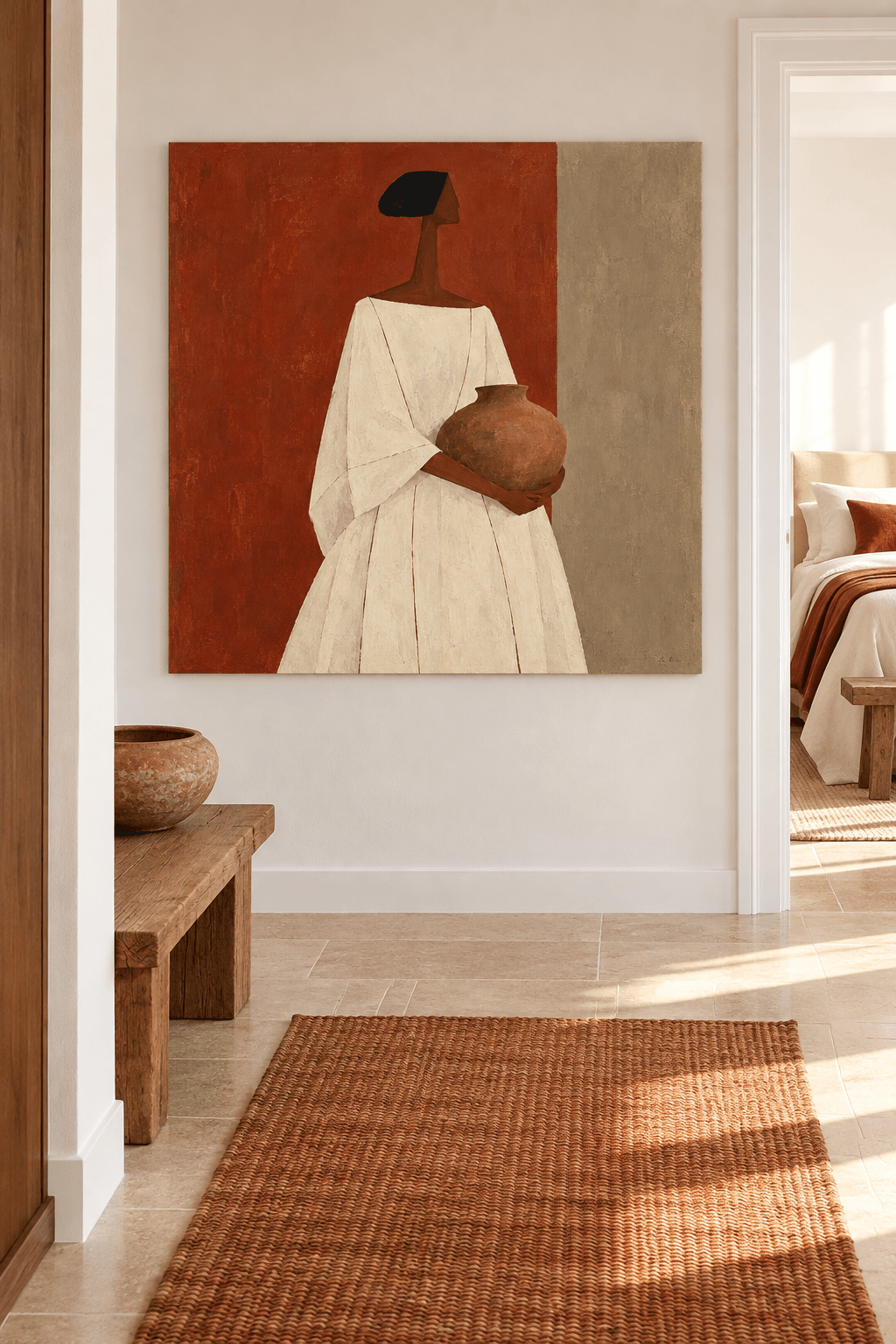 Wabi-Sabi Textured Abstract Painting With Geometric Figures And Earthy Colors