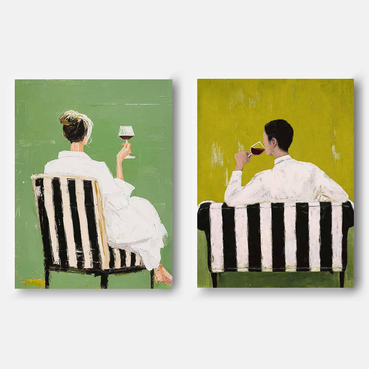 Modern Living Room Wall Art Diptych Of Wine Lovers In Green Tones