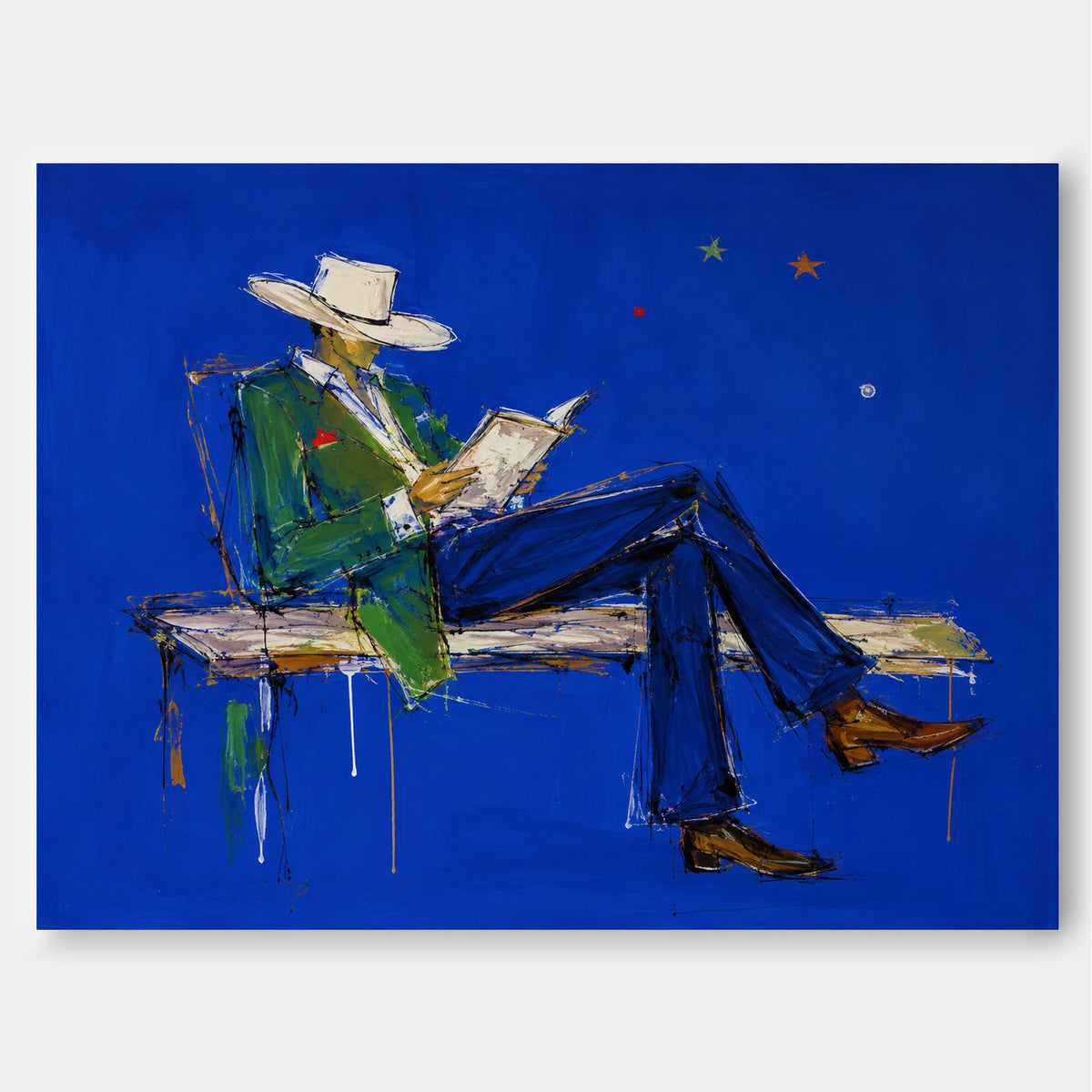 Vintage Modern Textured Painting With Bold Color Contrast