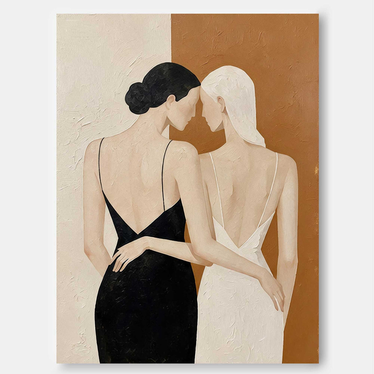 Minimalist Abstract Figure Painting With Textured Oil Finish For Home