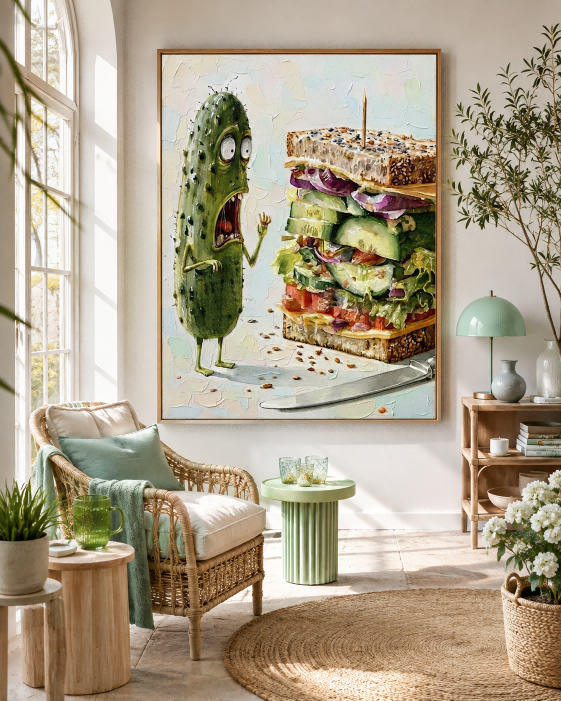 Funny Anthropomorphic Cucumber Art Painting Cute Character Painting For Playful Home Office Decoration