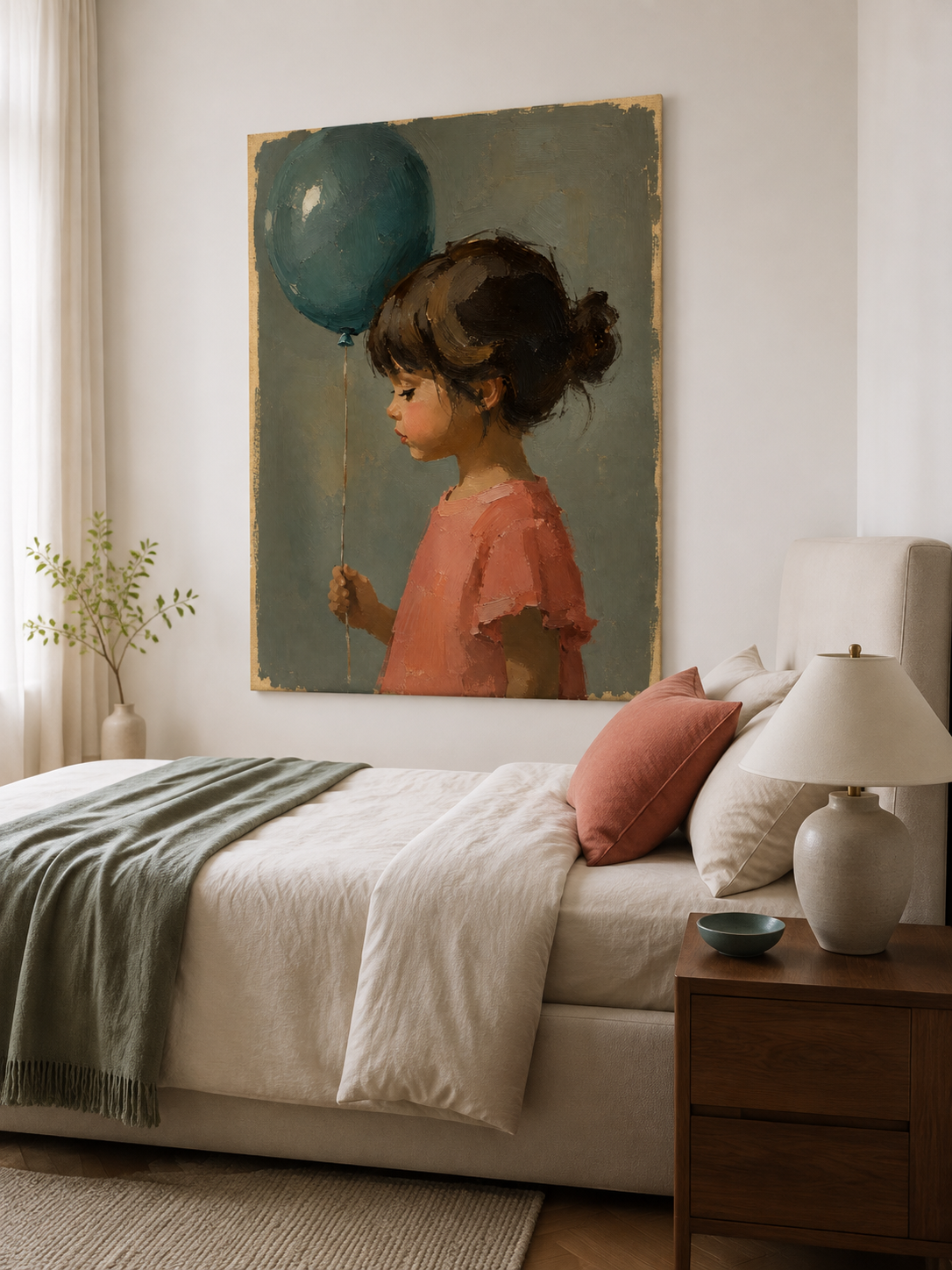 Modern Naive Art Painting With Textured Grey Background And Pink Tones
