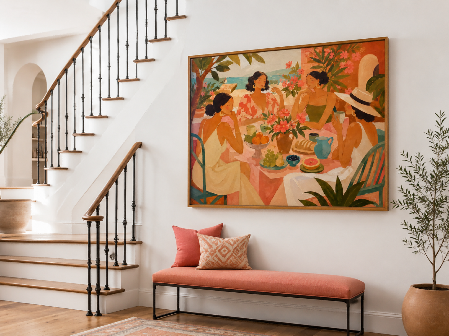 Whimsical Art Deco Style Painting For Luxury Living Room Decor
