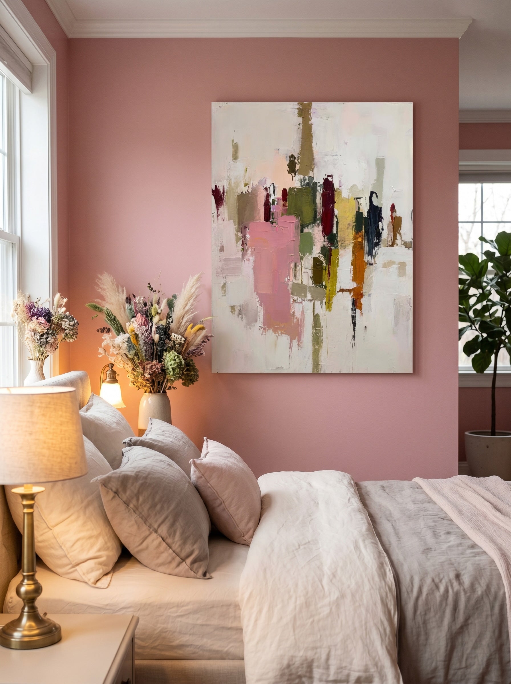 Original Vertical Canvas Art With Earthy Tones For Chic Urban Loft And Lounge