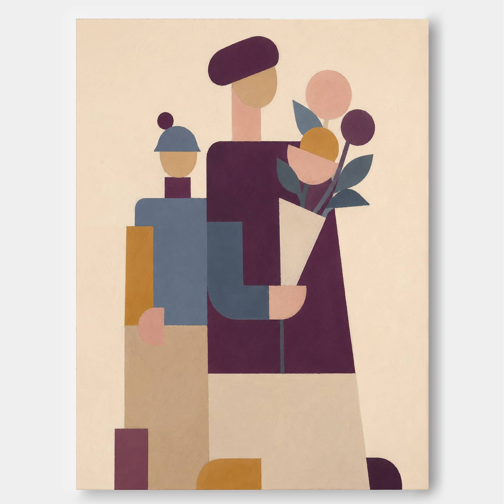 Contemporary Abstract Oil Painting With Flat Design And Earthy Color Palette