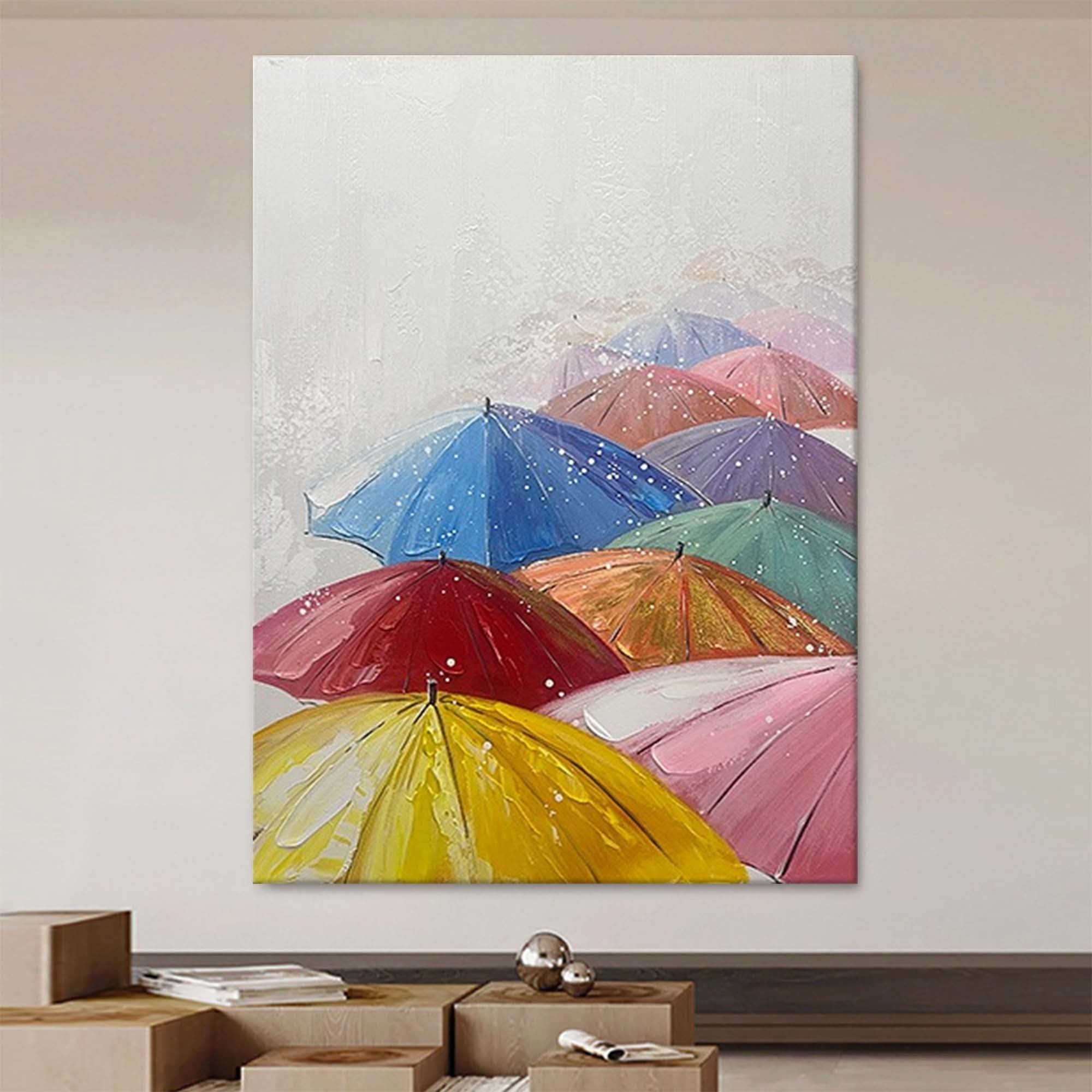 Modern Original Umbrella Wall Paintings Canvas Abstract Landscape Oil Painting Hand Painted For Living Room