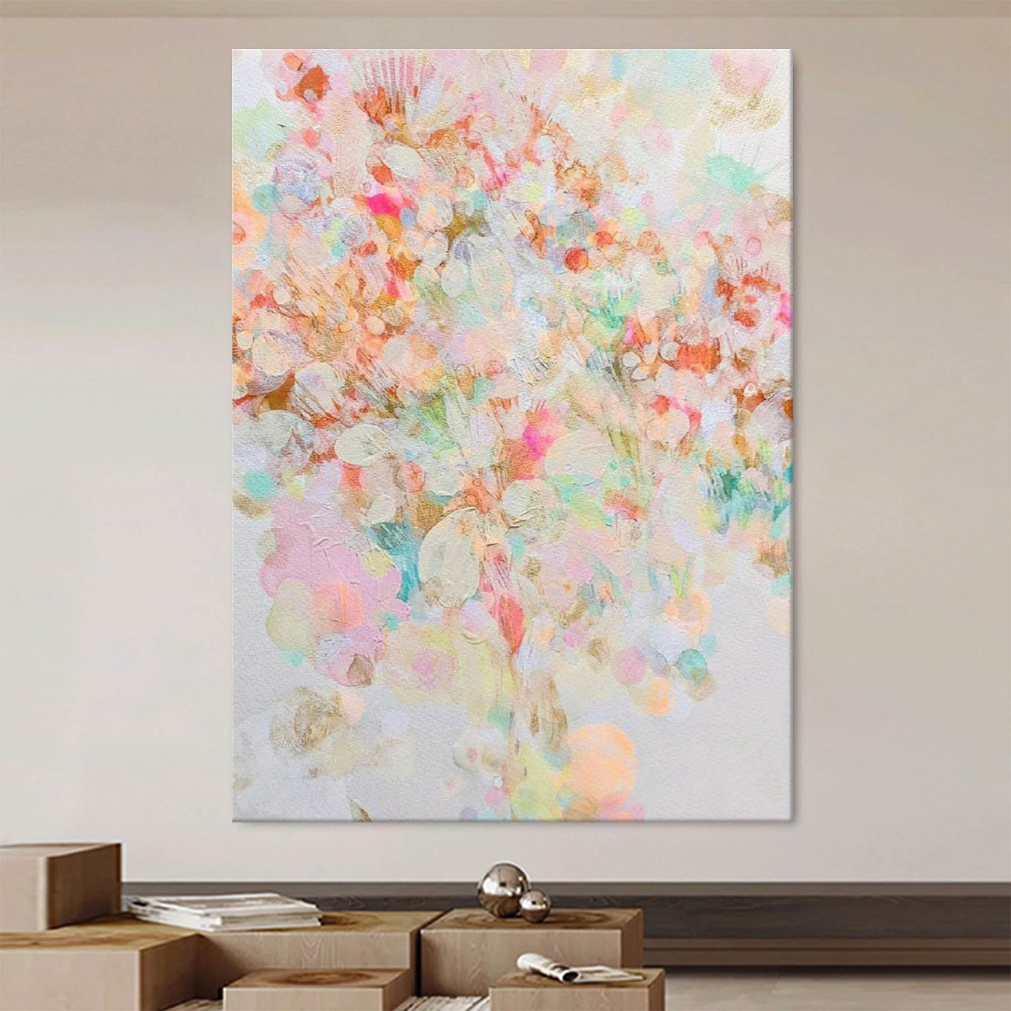 Abstract Pink Flower Oil Painting On Canvas Original Floral Painting Modern Textured Living Room Wall Art Decor