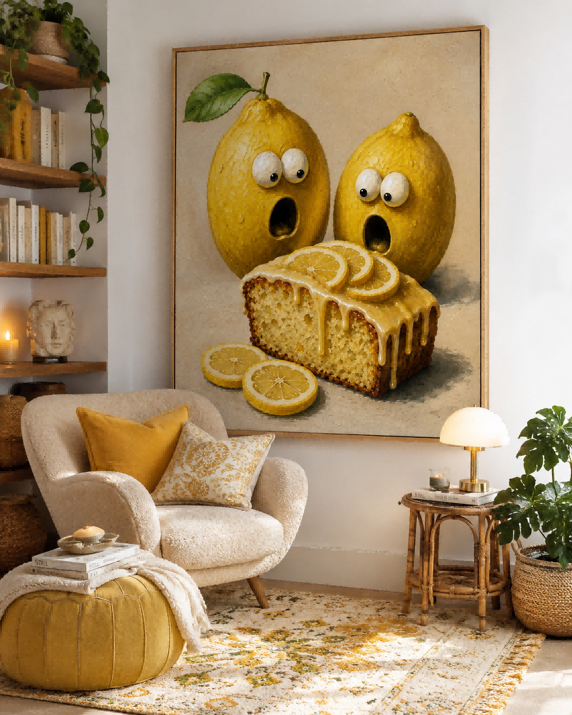 Unique Surreal Lemon Painting Original Food Art Gift Square Canvas Print For Housewarming Present