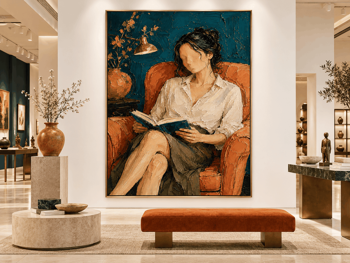Modern Impressionist Textured Art Abstract Figure Painting Warm Tones