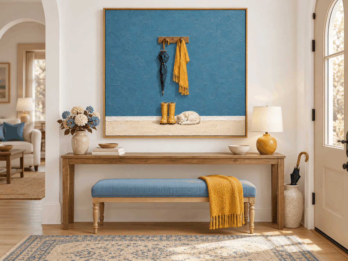 Textured Modern Rustic Painting With Warm Color Contrast And Pet Theme
