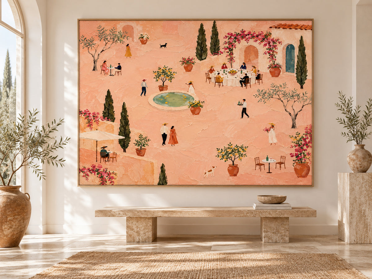 Romantic Vintage Tuscan Villa Painting Textured Minimalist Decor