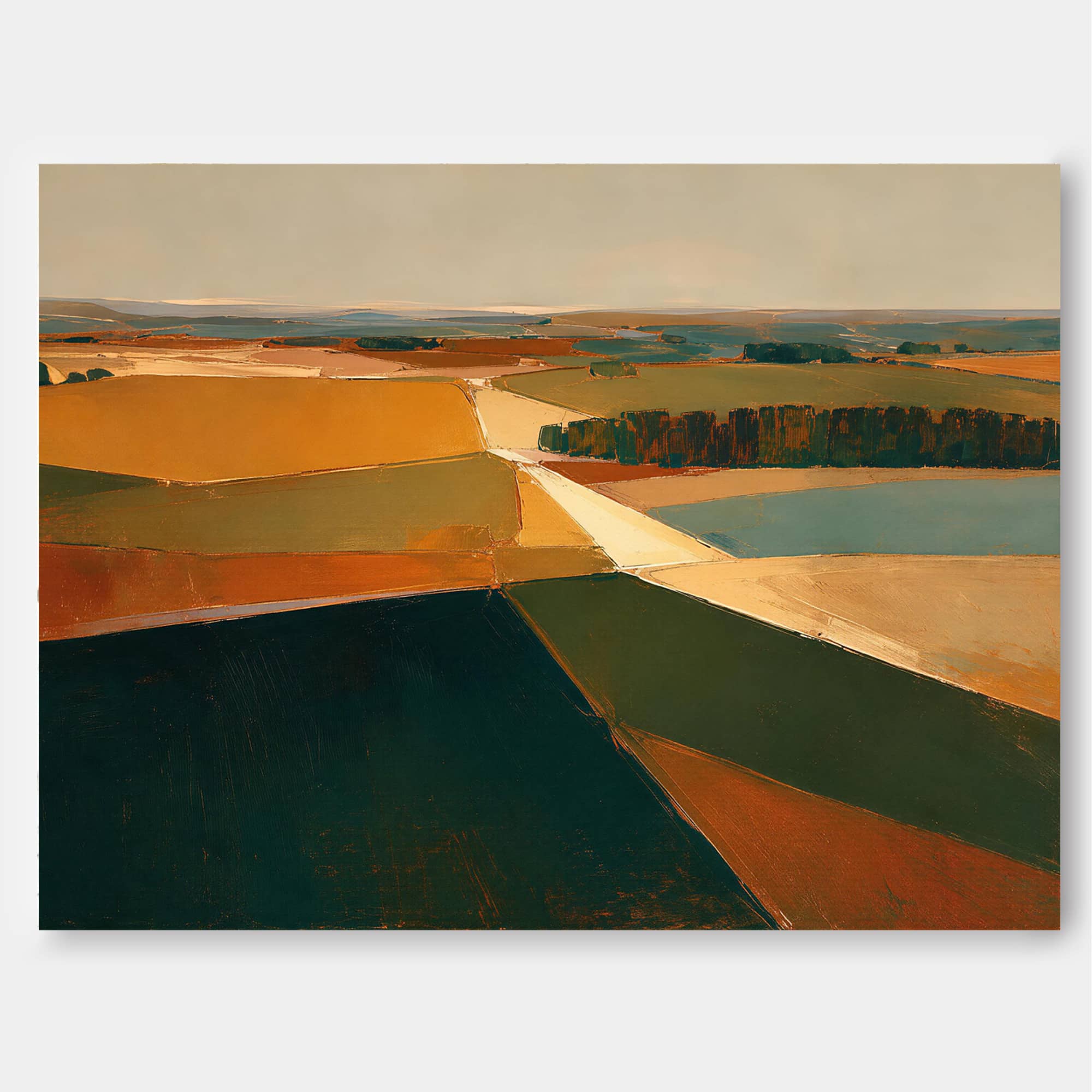 Modern Abstract Landscape Painting With Earth Tones For Living Room Decor