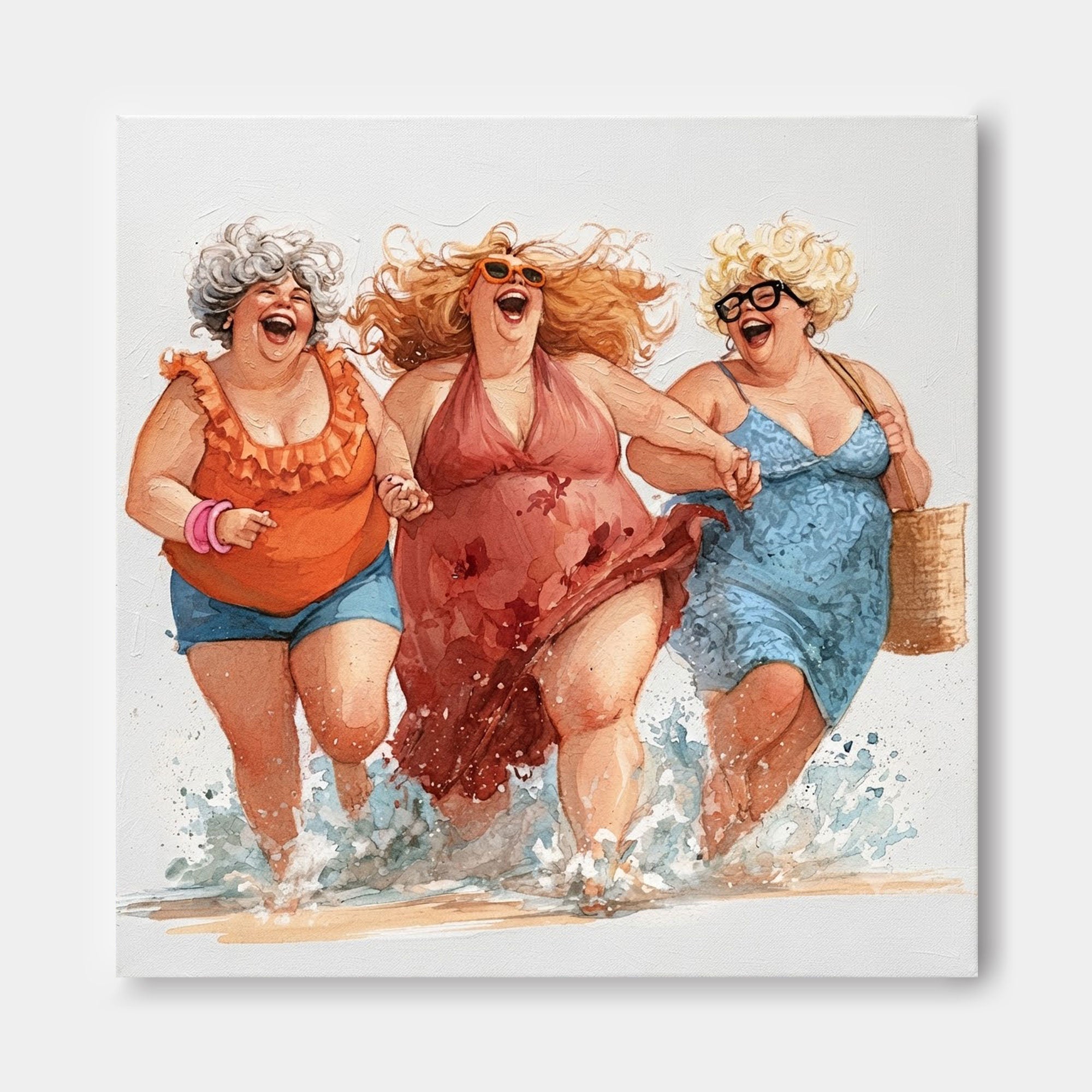 Vibrant Women Painting For Living Room With Coastal Theme And Happy Sisters Art