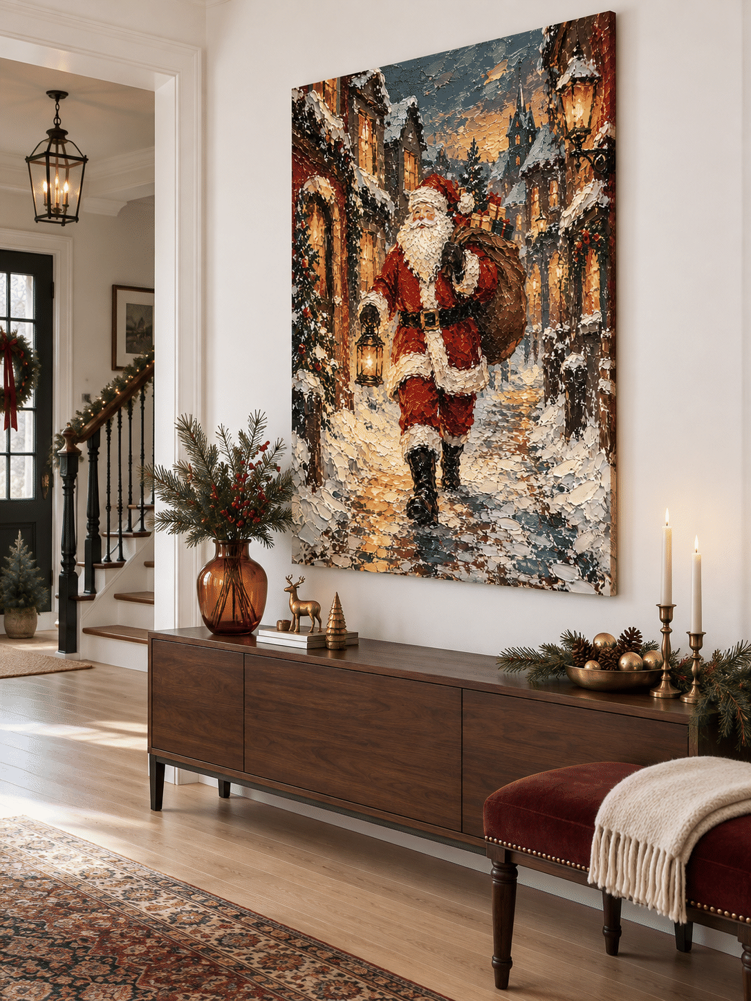 Textured Impressionist Christmas Painting With Nostalgic Holiday Vibe
