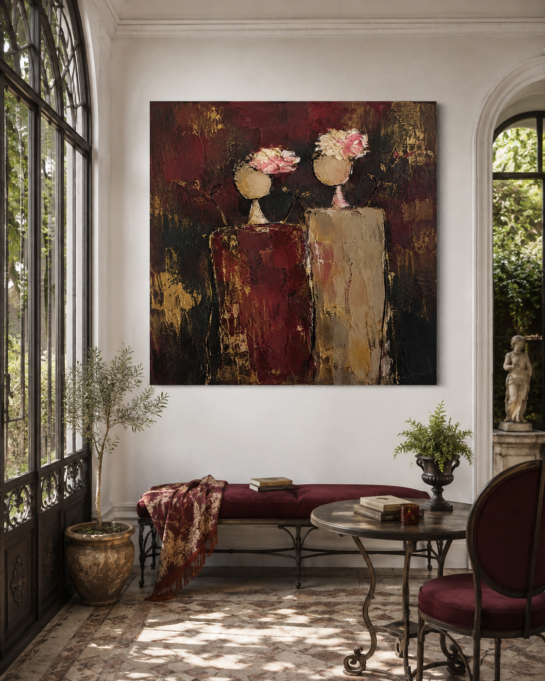Modern Impasto Abstract Art With Gold Leaf Style Accents