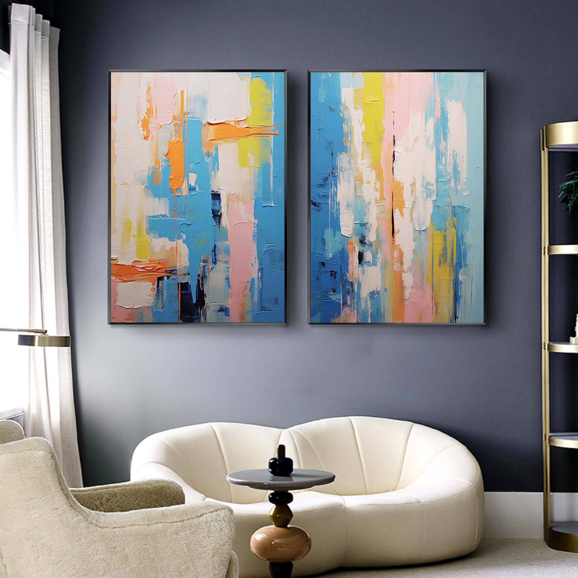 Set of 2 Color Large Abstract Oil Painting Modern Wall Art Original Texture Oil Painting Living Room Decor