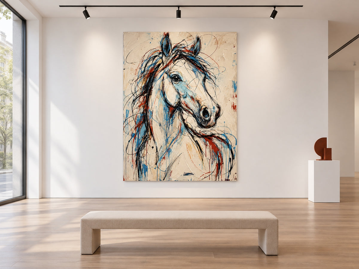 Handmade Impasto Animal Art Expressive Abstract Horse Canvas For Modern Interior Design