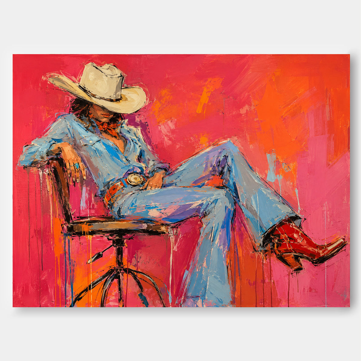 Vintage Modern Textured Art With High-Contrast Colors And Western Theme