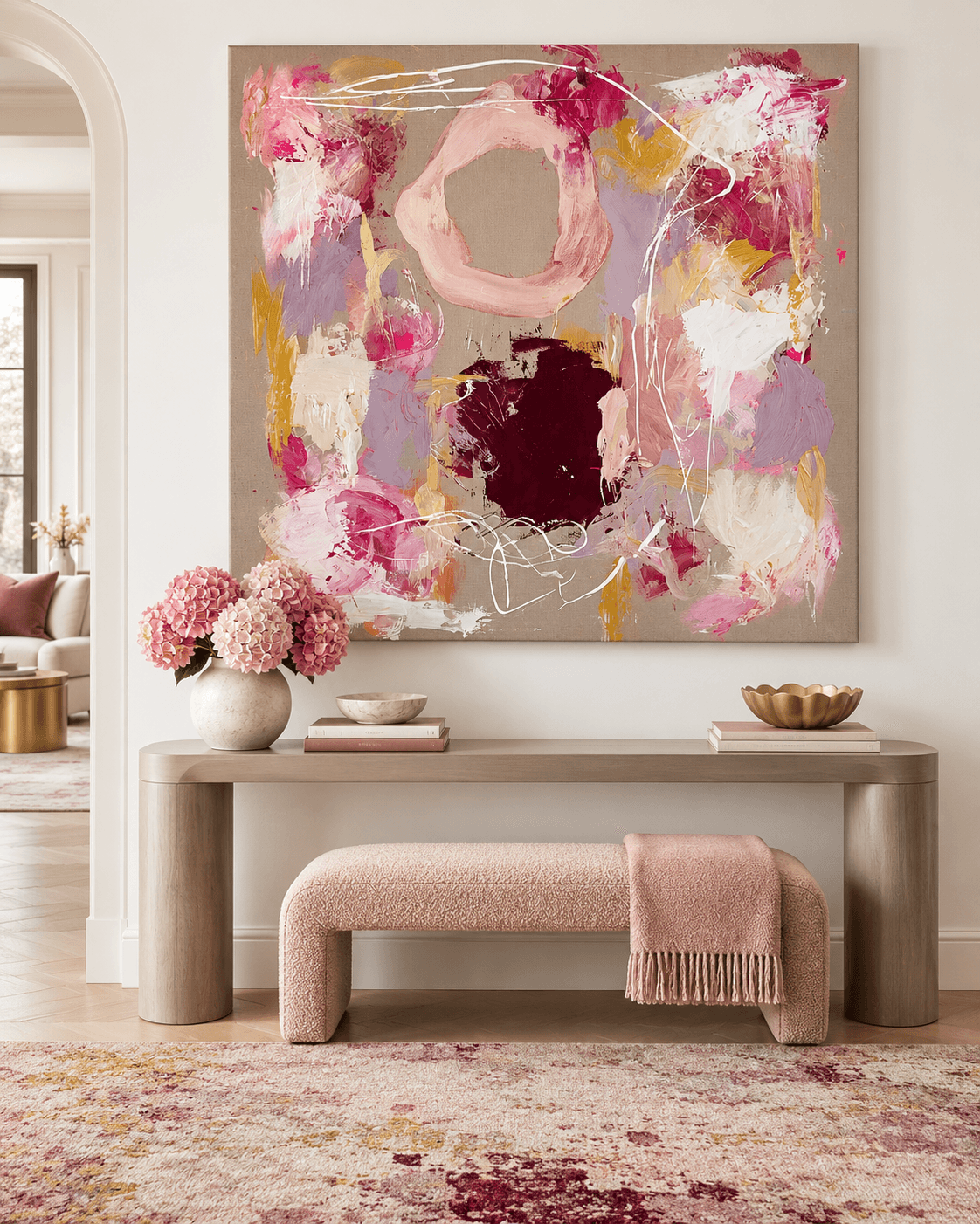 Minimalist Textured Art Scandinavian Style Pink Abstract Canvas